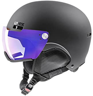 uvex hlmt 500 Visor V - Skihelm für Damen und Herren - mit Visier - individuelle Größenanpassung - Black matt - 52-55 cm