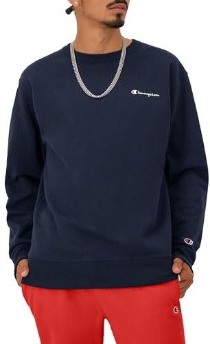 Champion Men's Crewneck Fleece Sweatshirt, Standard Fit, Midweight, Script Logo, Available in Regular and Big & Tall, Navy Small - Small Script Logo, X-Large