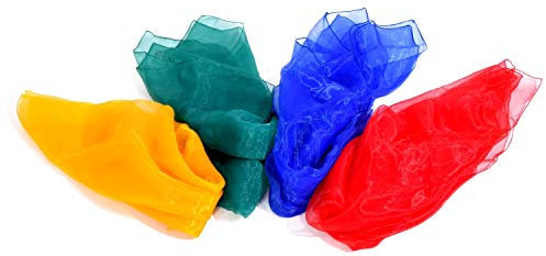 Kawanyo – Jongliertücher Maxi 4er Set – Tanztücher für Kindergarten, Schule, Reha & Therapie – Bunte Tücher zum Jonglieren, Werfen, Fangen, Tanzen UVM. (130 x 130 cm | Rot, Grün, Blau, Gelb)
