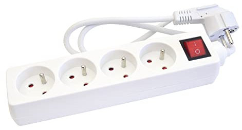 Bloc Multiprise 4 Prises 16A avec Terre + Interrupteur Marche/Arrêt Lumineux, Câble 1m - Blanc Compact et Robuste