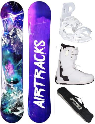 AIRTRACKS Snowboard Set Paquete Completo Tabla High M Carbon Hybrid Rocker Mujer 140 + Fijaciones Master + Botas Master W QL 41 + SB Bag