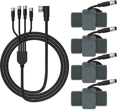 LinkTap 1 BSPT Durchflussmesser & 1,5m 1/2/4-in-1 Anschlusskabel, verwendet 1/2/4-Zonen Smart Bewässerungssteuerung ValveLinker, Kompatibel 2/5/10m Verlängerungskabeln (4-Zonen)