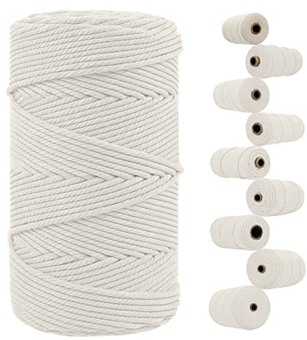 LEREATI Hilo Macrame 4mm x 200m, Cuerda Macrame Colores Cuerda de Algodon Natural, Cuerda Manualidades DIY Cordel para Colgante de Pared, Trenzada, Colgador de Planta, Decoración Navidad (Beige)