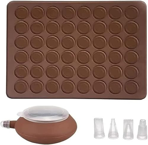 Norhogo Tapis de cuisson pour macarons, en silicone, avec 48 trous, plaque de cuisson pour macarons, cupcakes, macarons, avec plastifieuse et 4 buses, plaque de cuisson pour gâteaux à macarons et