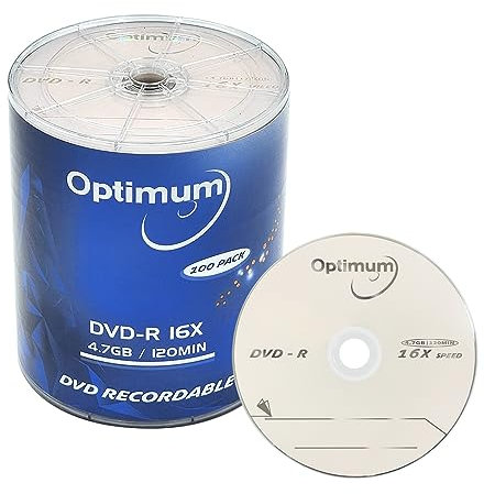 OPTIMUM DVD-R 4.7GB 16x Branded Logo Recordable Media Disc - 100 Disc (no Container)