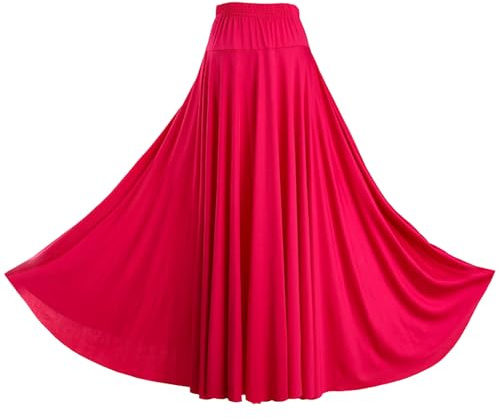Freebily Lång kjol för kvinnor swing stor bukdans kjol Swing Flamenco Balkjol Praktisk Hall Ball Professionella Kläder Swing Carnival Kostym, Rosa, 6XL