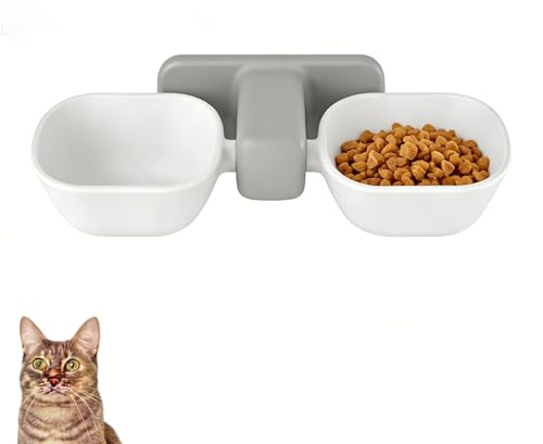 Ciotola per cibo per gatti da parete, previene le fuoriuscite, rialzata, ispessita, rialzata, ciotola regolabile per l'alimentazione degli animali domestici (bianco)