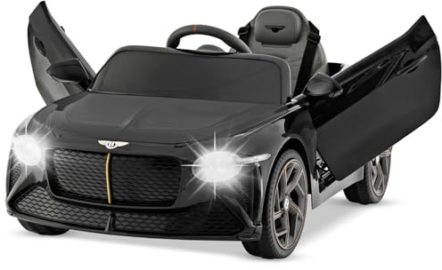 COSTWAY Coche Eléctrico para Niños 12V Bentley, Coche de Carreras para Niños, Vehículos Eléctricos con Control Remoto, Conexión Inalámbrica, Luces LED y Efectos de Sonido (Negro)