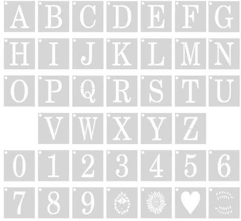 Tabanzhe Collection of 40 Plastic Letter and Number Stencils - 1-Inch Uppercase Alphabet Templates, Reusable Craft Stencils Tools for Scrapbooking, Painting, Home Decoration and DIY Crafting Projects