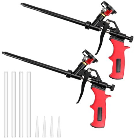 LYCXAMES PU Schaumpistole, 2 Stück Bauschaumpistole mit dem Ventil, BENÖTIGT KEINE REINIGER, metall Dosierpistole mit ergonomischem Kunststoffgriff für Heimwerker und Profi, Rot