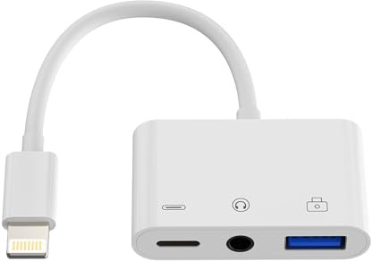 Cable Lightning a conector de auriculares de 3,5 mm (3 en 1) para iPhone, adaptador OTG, cargador USB, adaptador AUX Dongle para Apple 14, 13, 12, 11 Pro Max 7Plus, para iPad, cámara de audio, lector