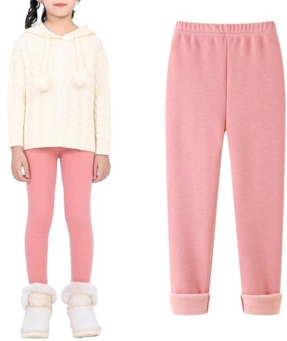 JiAmy Legging pour fille avec doublure en polaire Classique Couleur pure d'hiver Épais Thermique Pantalon chaud en coton pour fille 5-13 ans 1 pack, rose, 10-11 ans