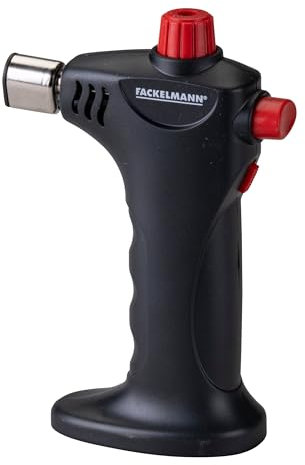 Fackelmann Soplete Flambeador Regulable para Flambear, Gratinar y Caramelizar con Seguridad y Precisión, Control de Gas y Cierre de Seguridad, Color Negro, 10 cm