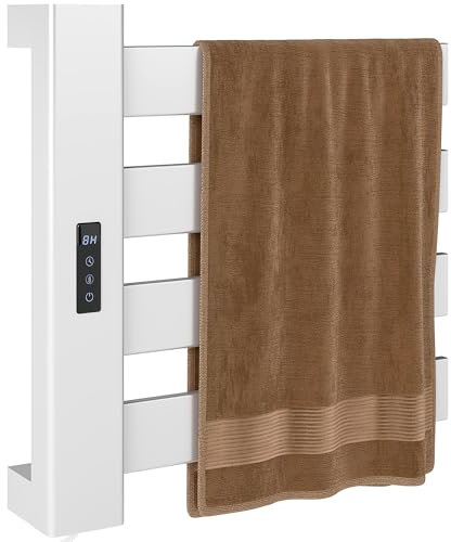 HOMCOM Portasciugamani elettrico da parete 130 W radiatore portasciugamani elettrico in lega di alluminio con controllo WiFi touch screen timer 4 barre temperatura regolabile basso consumo IPX4 bianco