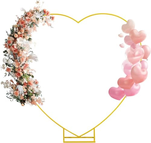 Herz Hochzeitsbogen,2mx2m Ballon Bogen Kit,Metall Arch Stand,Herz Traubogen Hochzeit Blumen Rahmen Hoop Ständer Ballonbogen Set,Gold Wedding Arch für Heiratsanträge,Geburtstag,Babyparty,Jubiläum