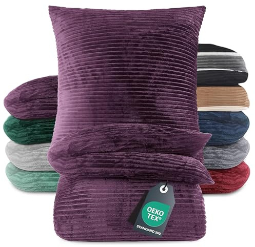 BaSaTex Winter-Plüsch Bettwäsche, 135x200cm, Cord Lila | Cashmere-Touch, Plüsch, Rip-Cord Struktur, Kuschelig, Wärmend, Reißverschluss, Öko-Tex Zertifiziert