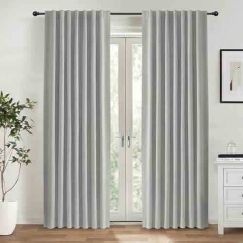 INOVADAY 100% Verdunklungsvorhänge Hellgrau 2 Stück, H 245 x B 140 cm | Gardinen Blickdicht Wohnzimmer, Vorhang Blickdicht Leinenoptik, Thermovorhang, Geräuschreduzierend, Flexibel Aufzuhängen,OEKO