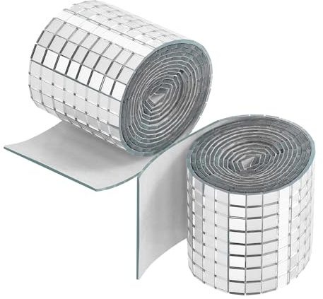 HOMSFOU 3920 Carreaux de Verre Miroir Autocollants 5X5 MM Argentés Mosaïques Carrées Résistantes à L'Eau pour Décoration Murale Loisirs Créatifs et Centres de Table Festifs Kit 2