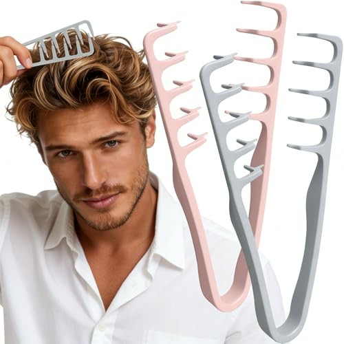 Peigne Cheveux Bouclés Homme & Femme 2 Pièces - Peigne Texture Homme Dent Large, Accessoire Peignes Coiffants Cheveux pour Frange et Cheveux Bouclés, Outil Volumateur Les Racines