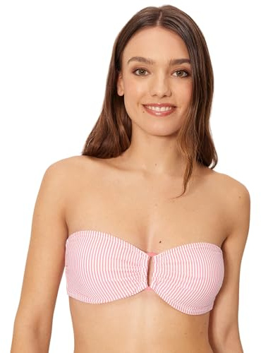 YSABEL MORA. Top Bikini Bandeau Bambula Rosa Copa B. con Aro y Relleno Extraíble. Tejido con Textura. Tirantes Regulables y Desmontables. Anudado en la Espalda. Colección Boat.