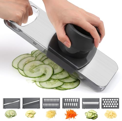 Oderra Mandolina de Cocina Multifuncional de Acero Inoxidable con 6 Cuchillas – Rallador y Cortador de Verduras con Protector de Seguridad para Frutas y Verduras