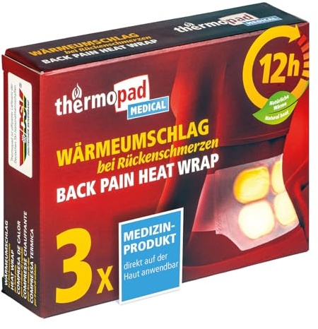 THERMOPAD Medical – 3 cinturones térmicos médicos para 12 horas de calor profundo – Talla S-XL (elástico/) I Cinturón térmico de almohadillas térmicas – Calentador de espalda