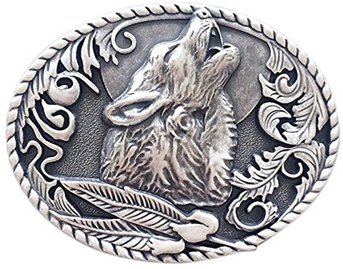 Klassisk ny vintage silverpläterad western Shout Wolf ovalt bältesspänne