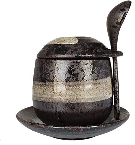 Style japonais en grès Coquetier cuits à la vapeur, nid d'oiseau Faitout, Pot de Dessert, assaisonnement Pot. (avec cuillère et soucoupe)