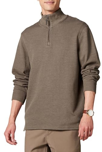 Amazon Essentials Jersey de Canalé Francés con Cremallera de un Cuarto Hombre, Marrón Mezcla, L