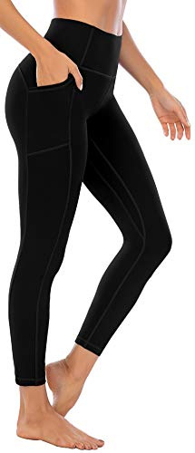 OVRUNS High Waist Gym Leggings for Women Yoga Pants with Pockets Workout Running Compression Leggings for Women - Black - L