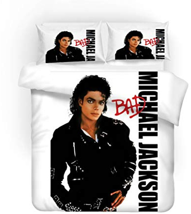 NICHIYO Michael Jackson 3 Piece Duvet Cover and Pillowcase Set, Microfibre, 3D Digital Print (6, Single 135 x 200 cm)