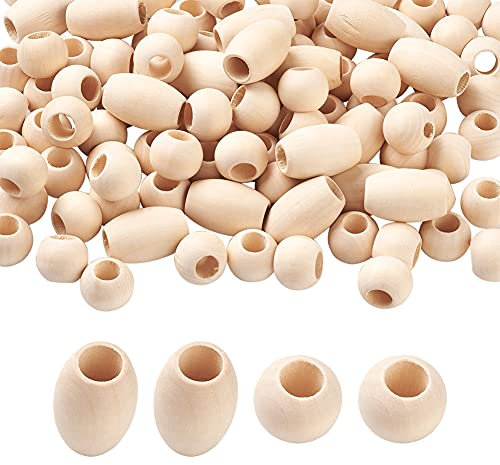 Craftdady 120 Stück natürliche unlackierte Holzperlen, rundes großes Loch, Barthaarperlen für DIY-Schmuck, Heimgirlande, Ornamente, Loch: 10 mm