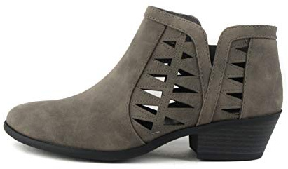 Soda CHANCE Womens Perforated Cut Out Stacked Block Heel Ankle Booties (8.5, GREY PU, numeric_8_point_5)