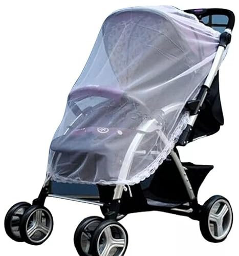 Zanzariera Universale per Passeggino – Rete Antizanzare in Maglia Fine con Bordo in Pizzo – Protezione Contro Insetti per Carrozzina, Ovetto, Seggiolino Auto – Bianco, Traspirante ed Elasticizzato