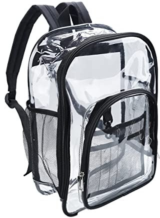 FISHSHOP Durchsichtiger Rucksack,Wasserdichter Transparenter Rucksack PVC Transparente Schulrucksack mit verstellbaren gepolsterten Trägern,Für Schule College Sport Beruf Reise (L)