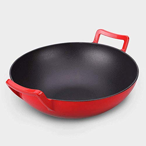 OQHAIR Wok de Hierro Fundido, presazonado con diámetro y Asas Grandes, sartén para saltear (Tamaño : Small)