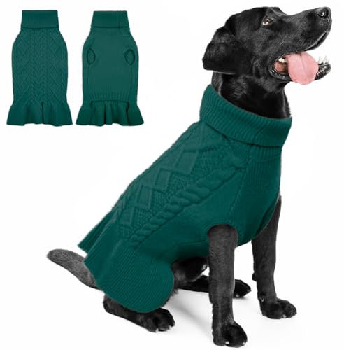 QBLEEV Hundepullover für mittelgroße Hunde, Hundepullover Kleid Pullover Welpenpullover Grün Haustier Pullover Warme Winter Hund Weihnachten Pullover Weste Doggie Pullover Rollkragen Hundepullover für