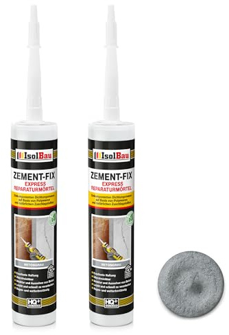 Isolbau Zement-Fix 2 x 300 ml Betongrau Express Reperaturmörtel - Dichtungsmasse für Fugen & Risse im Innen- & Außenbereich, Kartusche