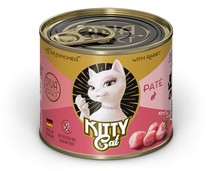 KITTY Cat Paté Conejo, 6 x 200 g, Comida húmeda para gatos, sin cereales, con taurina, aceite de salmón y mejillón de labios verdes, pienso completo con alto porcentaje de carne, fabricado en Alemania