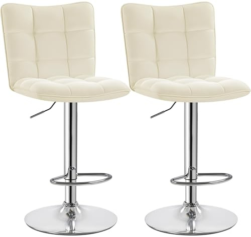 Yaheetech 2 Sgabelli Bar Alti Regolabili in Similpelle con Schienale Girevole 360° Altezza Regolabile Set Sgabelli Penisola Cucina Design Moderno Beige