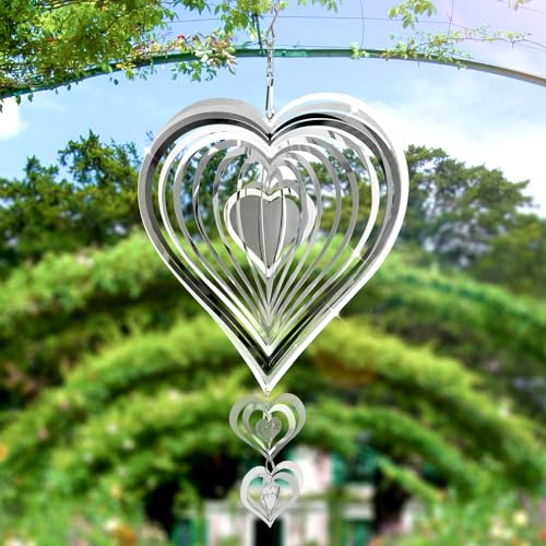 Herz Reflektierendes Windspiel-Set, Doppelseitig Holografische Vogel-Reflektorscheiben Edelstahl Geräte zum Fernhalten von Vögeln für Draußen Hof Fenster Garten Hängende Dekoration