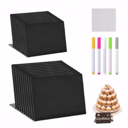 20 Stück Mini Kreidetafel Set 10x7,6cm, L-Form Kreidetafeln Zum Beschriften, Preisschilder Aufsteller mit 5 Löschbarem Stift, Buffet Schilder Set für Hochzeit Party Café Gastronomie