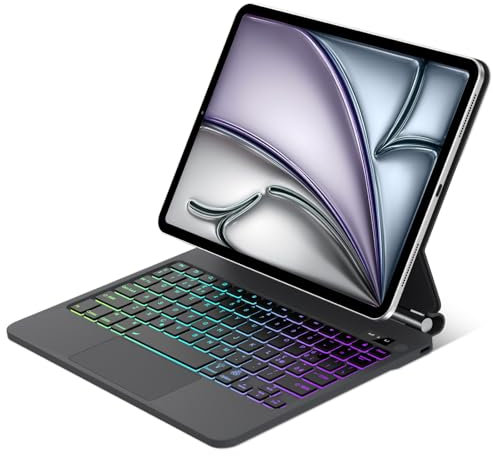 WAVATA Funda Teclado para iPad Air 11'' M2 2024 y Air 5 2022, Magic Keyboard per iPad Air 4, Español Ñ Bluetooth RetroiluminadoTouchpad Teclado para iPad Pro 11'' 4/3/2/1 Gen-Negro