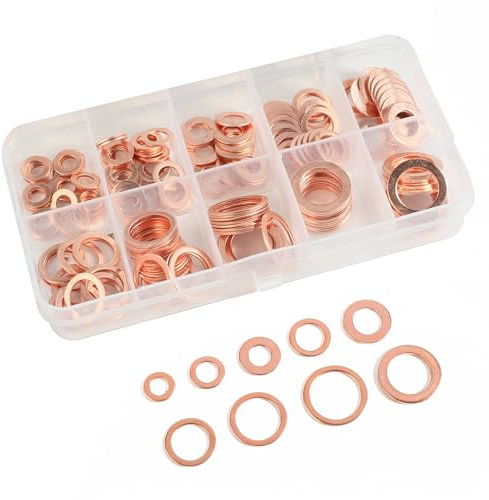 Flaconi 100PCS Auto-Ölablassschraube,Kupferdichtringe Sortiment,Kupferringe Sortiment,Ölablassschraube Dichtung,Unterlegscheiben Set,Dichtringe Sortiment,Geeignet für die Meisten Fahrzeuge
