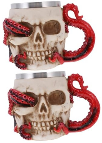 Alipis 2 Pièces Verre à Vin Tête De Mort Horrible Tasse De Bière Chope De Bière Pirate Verres à Cocktails Tasse De Tête Chope De Bière à La Mode Rétro De Whisky Résine