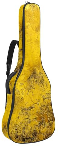 Gitarrentasche für Akustikgitarre mit zwei Taschen, Vintage-Gelb-Gold-Textur, wasserabweisend, doppelt verstellbarer Schultergurt, Gitarrentasche, Vintage-gelb-goldene Textur, 42.9x16.9x4.7 in,