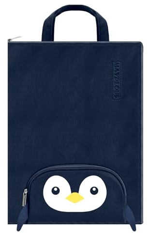 A4 Document Bag Portable File Organiser Bag Zip Portfolio Folder File Wallet with Handle File Carrying Case Large Document Holder Bag for Office School Business Travel Conference 37x27cm (Penguin)