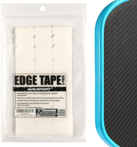 AMA SPORT Pickleball Paddle Edge Guard Tape 3 Pack Clear Edge Protection Tapes 28mm Width Perfectly Fits Curved Without Wrinkling (394mm Length)