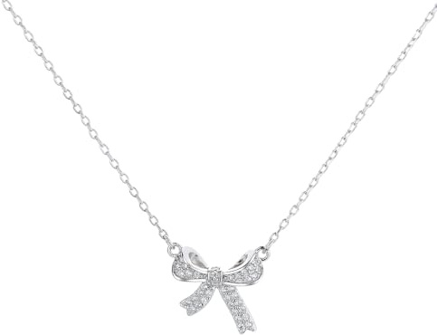 GAUEIOUR Bow Necklace,Light Luxury Niche Design Collarbone Chain Female,Sparkling Diamond Minimalist Design,Alloy Necklaces(Silver)