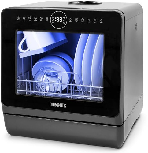 Duronic DW5 BK Lave-vaisselle de table 950W lave vaisselle posable portable compact gain de place pour petite cuisine 7 programmes de lavage séchage efficace pratique